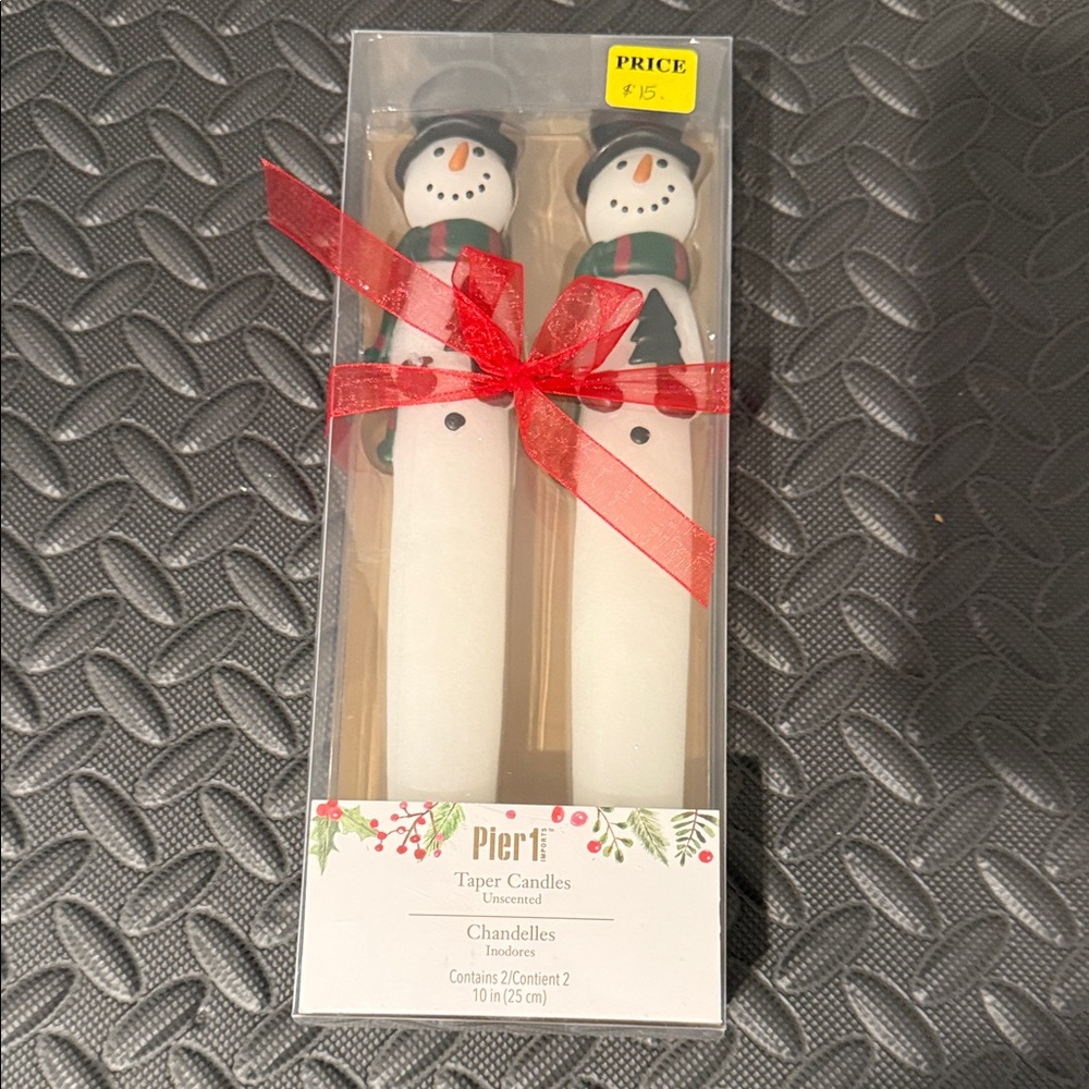 Pier 1 Festive Snowman Taper Candles - White and Black